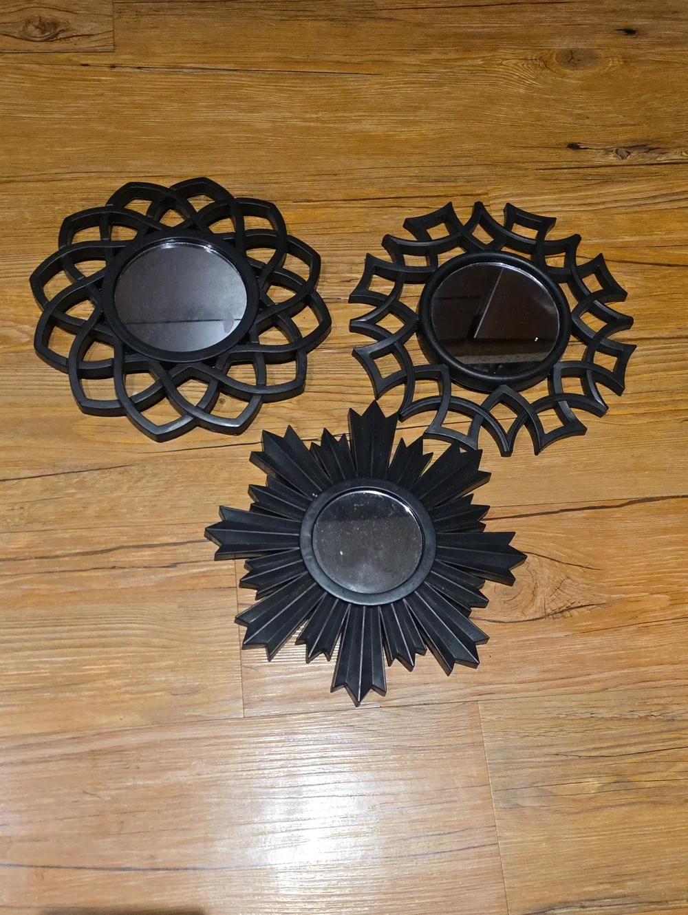 Black Decorative Wall Mirror Set - Modern Sunburst & Floral Design